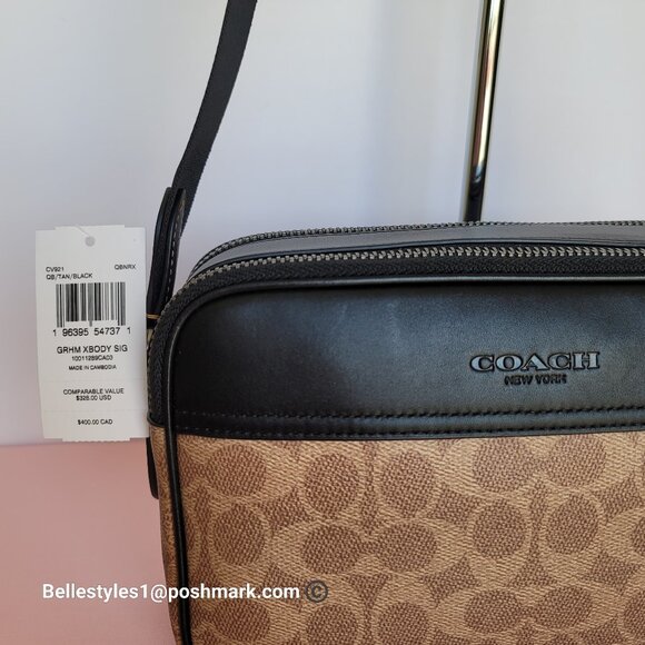 COACH Unisex Graham Signature Canvas & Leather Crossbody Bag -Tan/Black color🎈⭐ - Picture 16 of 16